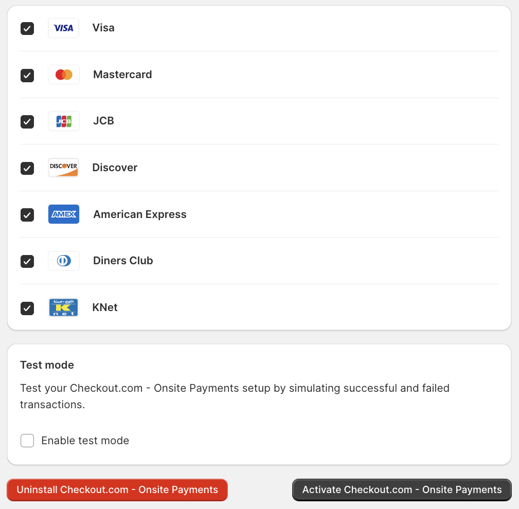 Account Settings screen showing list of alternative providers in your Shopify store